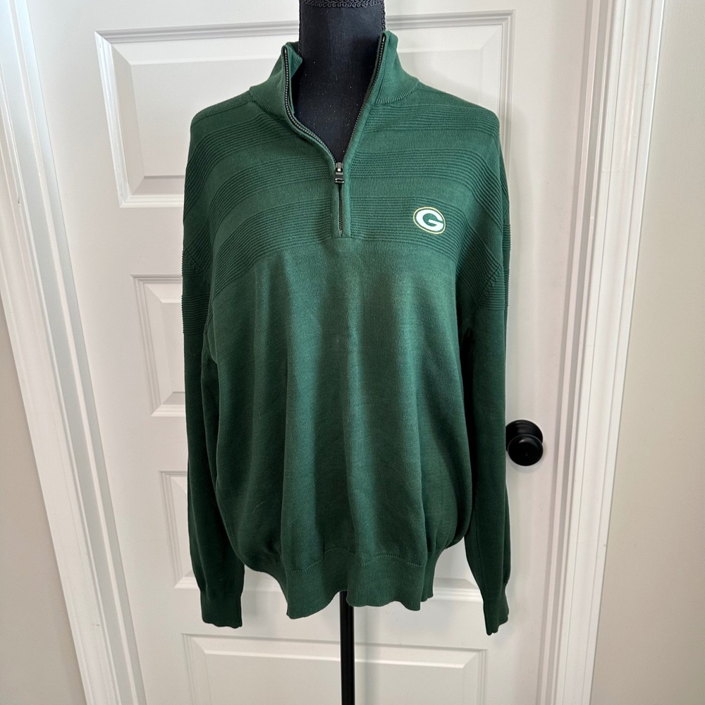 Cutter and Buck Green Bay Packers Mens Large 1/4 Zip Sweater Cotton‎ Size L